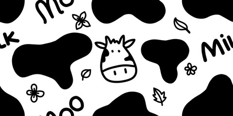 seamless pattern cartoon cow and flower. cute animal wallpaper for textile, gift wrap paper. Farm animals. Logotype. 