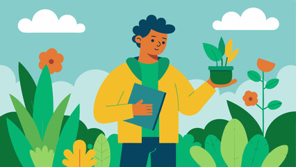 Garden Variety An illustration of a garden plot filled with an unmanageable number of plant options with a gardener staring blankly at a seed packet unsure which to plant.