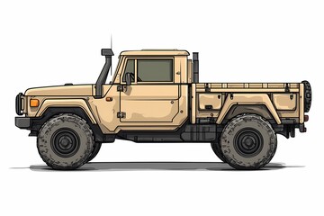 Military 4x4 Off-Road Truck Illustration: Rugged SUV Vehicle Design for Outdoor Expedition and Exploration