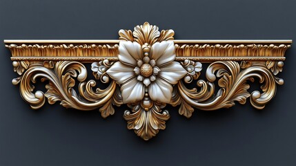 Ornate antique gold scrollwork featuring floral motif isolated with transparency to show off the intricate details