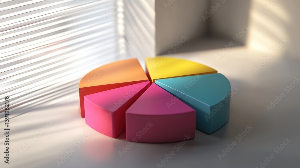 Poster a detailed shot of a d pie chart with labeled segments and a shadow effect, creating a visually appe