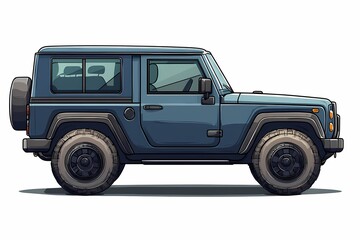 Stylish Modern Blue SUV Off-Road Illustration: Futuristic Adventure with Rugged Tire Design