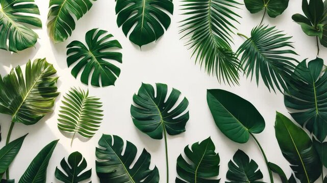 Tropical leaves assortment isolated on a white backdrop. Exotic greenery of tropical leaves.