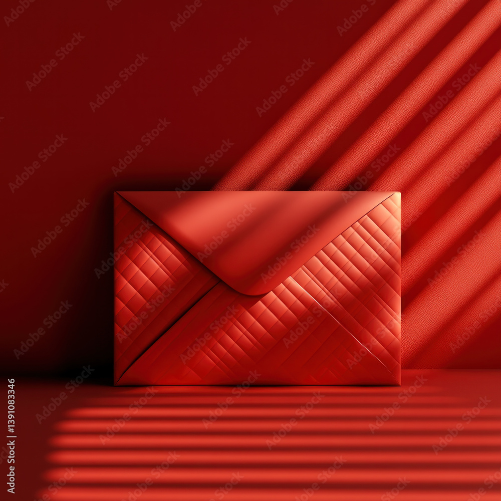 Poster a red envelope with a red background. the envelope is sitting on a table. the red background and the