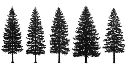 Fototapeta premium Silhouettes of Six Evergreen Trees