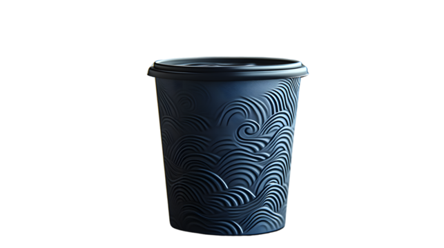 Stylish Disposable Cup with Intricate Wave Design on a Black Background Ideal for Coffee or Te