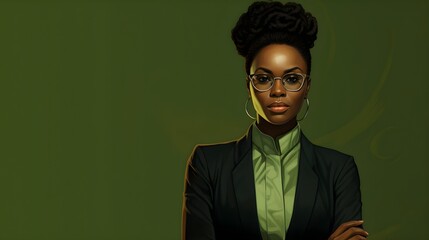 Confident Black Woman in Business Suit Green Background Portrait