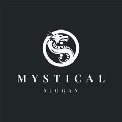 mystical animal legend design with simple dragon logo silhouette and vintage retro ancient illustration templet design