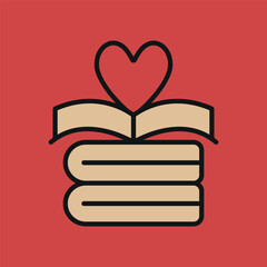 Books forming heart icon symbolizes love for reading literacy and World Book Day celebration