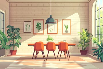 Modern Dining Room Interior Design with Greenery and Artistic Decor | Cozy Minimalist Space for Family Gatherings