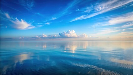 Serene Seascape Azure Waters Reflecting a Tranquil Sky Adorned with Wispy Clouds and Puffy Cumulus Formations