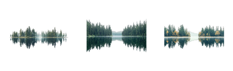 Tranquil reflection on a serene lake nature landscape calm beauty. Cut out set