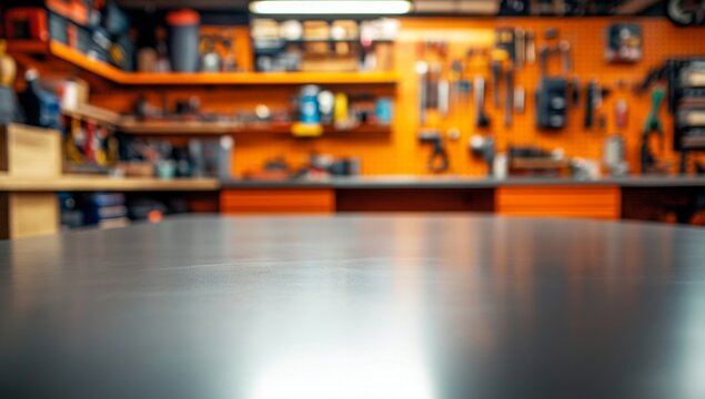 Well-organized workshop with a workspace in focus