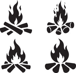 Fototapeta premium Set Of Campfire Silhouette Illustration – Minimal Bonfire Flame for Outdoor Logo