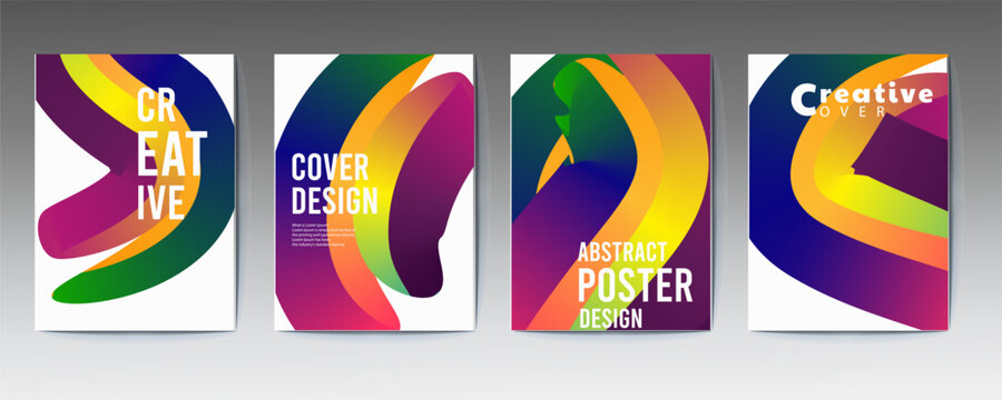 abstract poster, set, Abstract gradient poster background vector set. Minimalist style cover template with vibrant perspective 3d geometric prism shapes collection. social media, cover, banner, flyer.