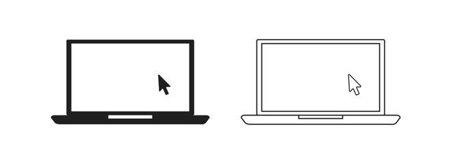 Click in laptop vector icon. Concept of using a personal computer. Vector illustration on white background.
