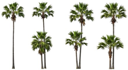 Obraz premium Collection of Isolated Palm Trees on White Background