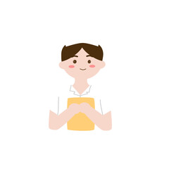 Smiling Boy Holding Yellow Book, Simple Cartoon Illustration