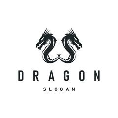 mystical animal legend design with simple dragon logo silhouette and vintage retro ancient illustration templet design