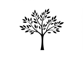 Fototapeta premium A simple black tree silhouette with leaves on a white background in a minimalist style art work