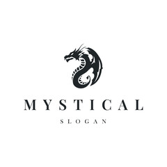 mystical animal legend design with simple dragon logo silhouette and vintage retro ancient illustration templet design