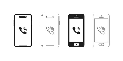 Smartphone mockup set with transparent screen isolated on white background, detailed mobile phone mockups, black models smartphone template front view, model 2D mobile phone