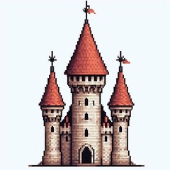 Fototapeta premium Pixelated Castle with Red Roofs suitable for digital content