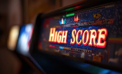 an arcade game machine with the words "High Score" on the screen