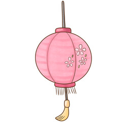 Soft pink Japanese paper lantern with cherry blossom patterns © Krataetiya