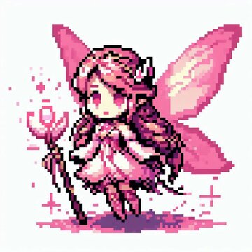 Rose Fairy Pixel Art with Magic Wand suitable for design inspiration