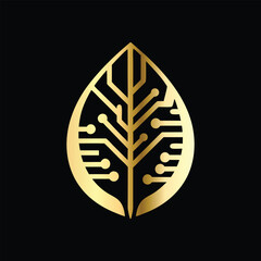 Eco logo with leaf and circuit board. Vector template for technology company. Circuit board logo with leaf. Technology icon. Vector illustration.