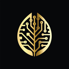 Elegant logo design with leaf and technology elements. Vector illustration.  Eco leaf icon. Vector illustration of eco leaf with circuit.