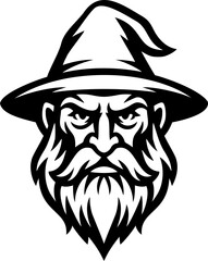 Old man wizard head logo black vector isolated image design art