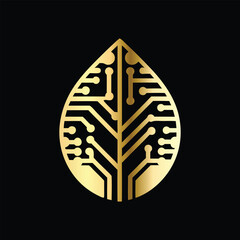 Eco logo with leaf and circuit board. Vector template for technology company. Circuit board logo with leaf. Technology icon. Vector illustration.