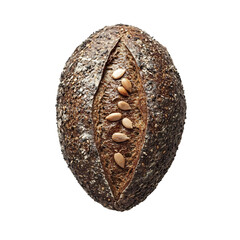 A Loaf of Seeded Rye Bread with a Dense Texture Isolated on Transparent Background