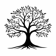 Tree Silhouette Art: Organic Design with Leaves and Branches in Eco-Friendly Nature Illustration
