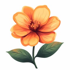 Obraz premium Vibrant Orange Floral Illustration: Elegant Hand-Drawn Botanical Art with Green Leaves in Modern Vector Style