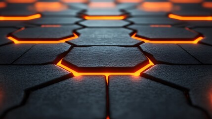 Obraz premium Glowing orange hexagonal grid pattern.