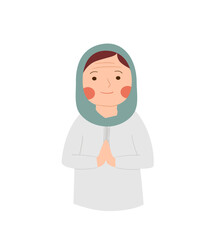 Elderly Woman in Headscarf, Hands Pressed Together in Prayerful Gesture