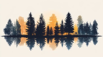 Serene Forest Lake Reflection at Sunset - Tranquil Woodland Panorama for Nature Lovers