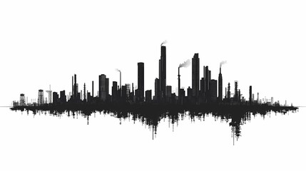 Naklejka premium Urban Noise Meets Art. City Skyline Sound Wave Illustration - Explore Creative Design and Contemporary Urban Landscape