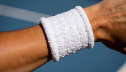 Athletic wristband close-up on a tennis player’s arm  
