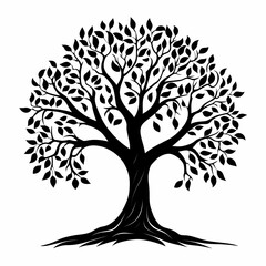 Obraz premium Black Silhouette Tree: Nature-Inspired Digital Art with Botanical Foliage Elements