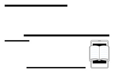 Fototapeta premium Open book positioned on smartphone screen among abstract horizontal lines, symbolizing modern education, literacy, and knowledge. Ideal for e-learning, publishing, technology, reading, education