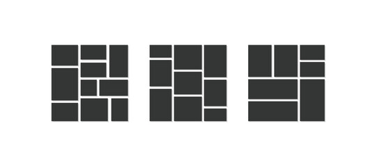 Pictures or photos frame collage, page grid layout abstract photo frames and digital photo wall template. Pictures or photos frame collage. Blank photo frames. Mood board template collage.