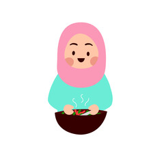 Smiling Woman in Hijab Preparing Aromatic Dish in Bowl