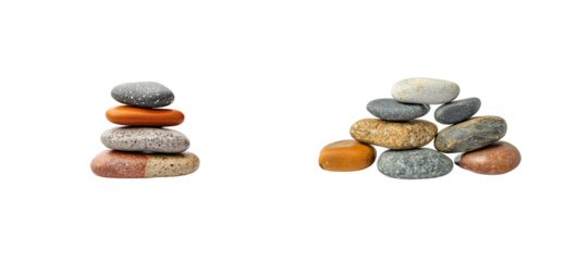 Balanced stone stacks natural environment still life. Cut out set