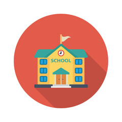 School Building Education Red Round