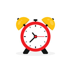 Alarm clock icon isolated on white background. Ringing alarm clock. Wake up timer clock. Morning timer clock cartoon design. Ringing watch. Vector illustration.