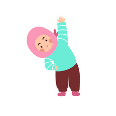 Side Bend Stretch: Cute Girl in Hijab Cartoon Illustration